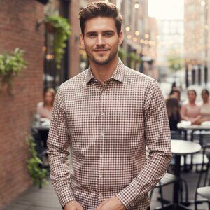 BANANA REPUBLIC Non Iron Tailored Slim Fit Button Down Shirt S Orange Gingham